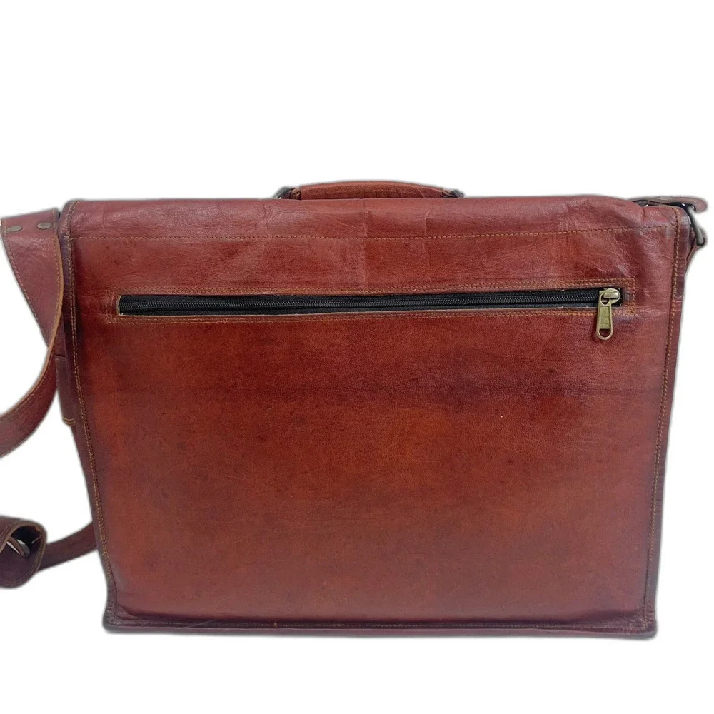 Vintage Cognac Leather Messenger Back Satchel Briefcase Laptop Case